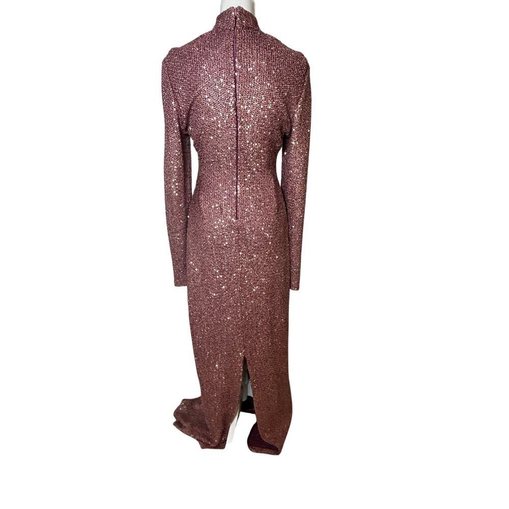 St. John pink sequins long sleeve mock neck stretch bodycon knit gown sz 14 - Picture 5 of 16